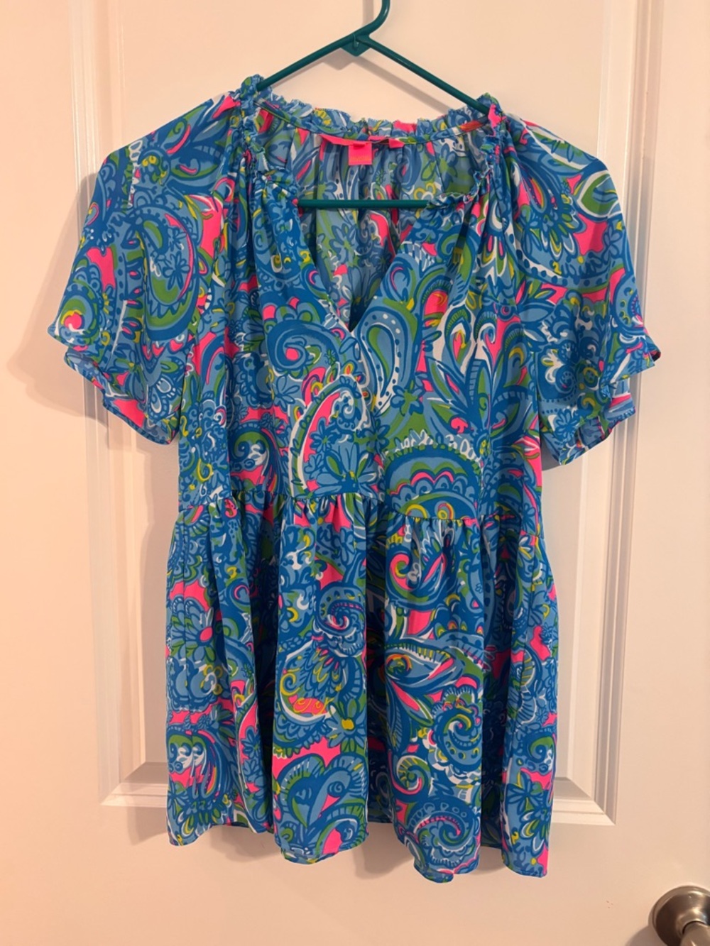 Lilly Pulitzer Zadie Top Women's XS Seabreeze Blue Hey Gull Friend